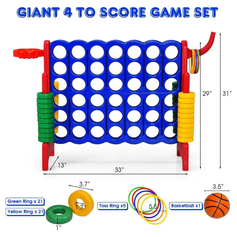 Jumbo 4-to-Score Giant 4 in A Row Game Set, Indoor Outdoor Connect Game for Kids Adults, Family Holiday Party Game