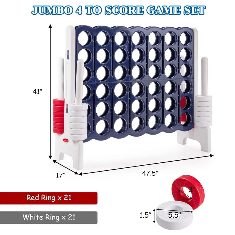 Jumbo 4-to-Score Giant 4 in A Row Game Set, Indoor Outdoor Connect Game for Kids Adults, Family Holiday Party Game