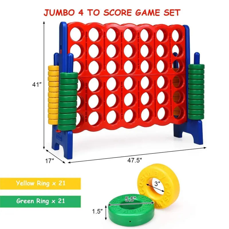 Jumbo 4-to-Score Giant 4 in A Row Game Set, Indoor Outdoor Connect Game for Kids Adults, Family Holiday Party Game