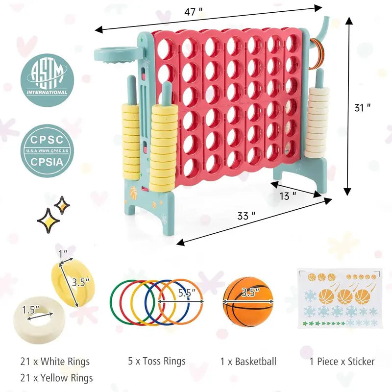 Jumbo 4-to-Score Giant 4 in A Row Game Set, Indoor Outdoor Connect Game for Kids Adults, Family Holiday Party Game