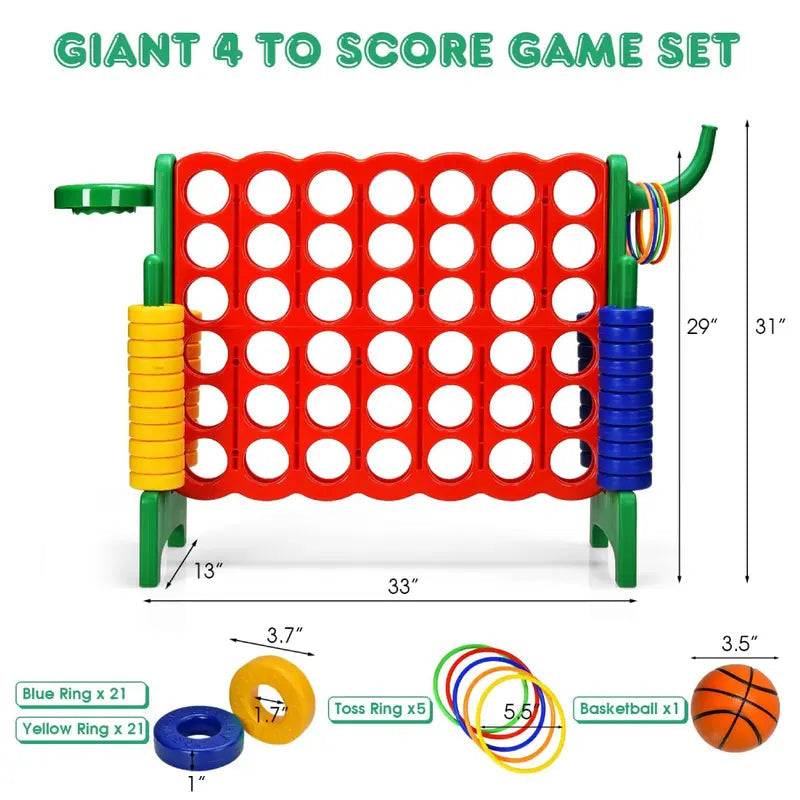 Jumbo 4-to-Score Giant 4 in A Row Game Set, Indoor Outdoor Connect Game for Kids Adults, Family Holiday Party Game