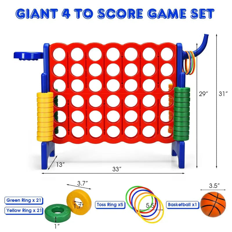 Jumbo 4-to-Score Giant 4 in A Row Game Set, Indoor Outdoor Connect Game for Kids Adults, Family Holiday Party Game
