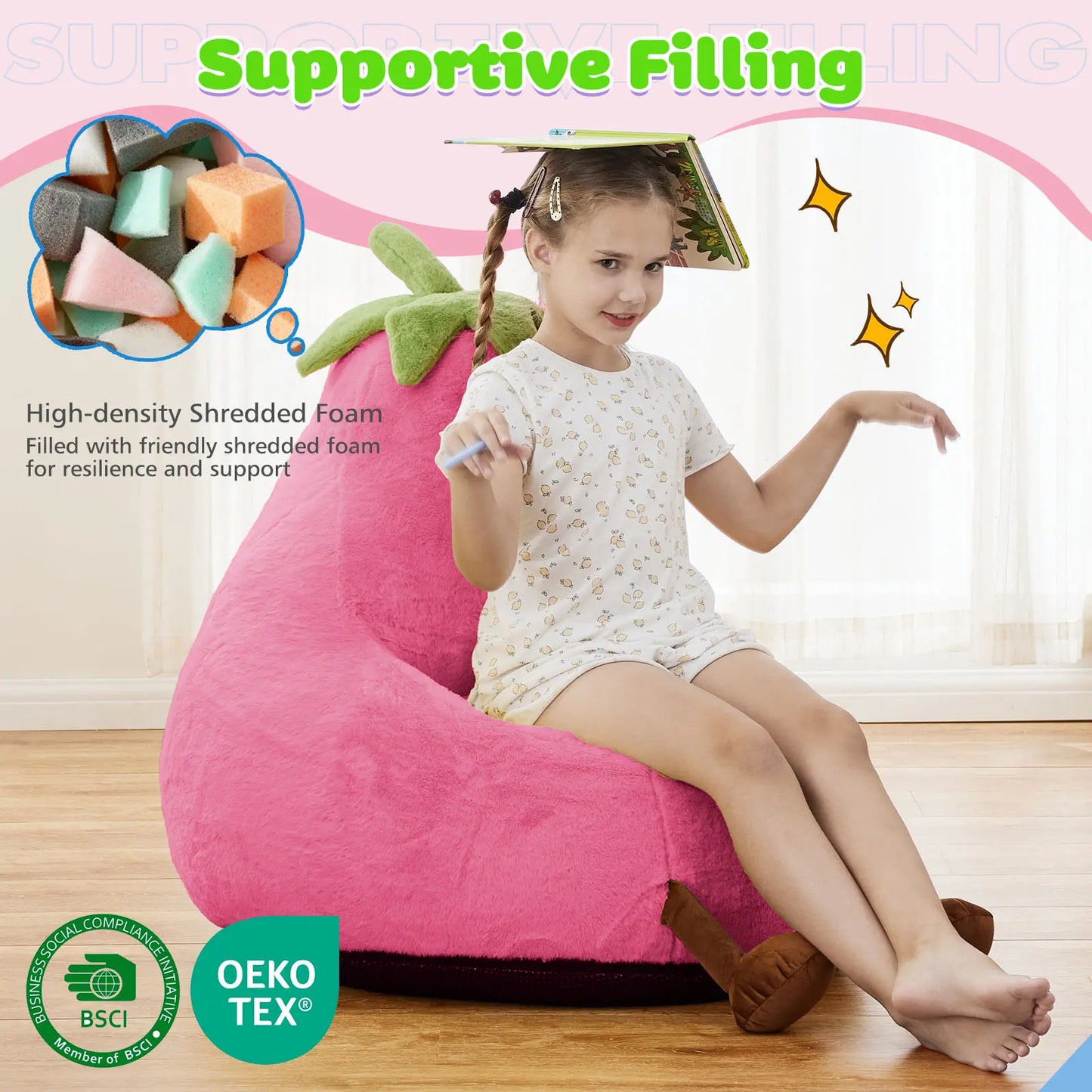 Modern Memory Foam Bean Bag Chair | High Rebound Lazy Floor Sofa for Adults & Kids, Beige Eggplant Purple Padded Lounge Couch
